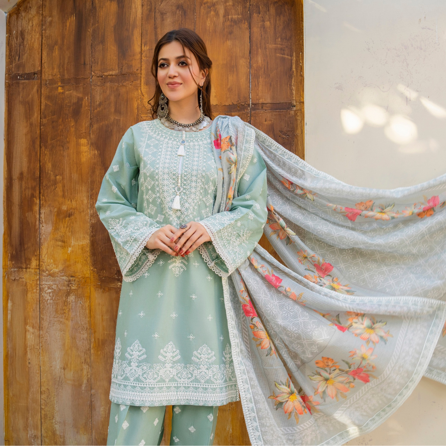 KC-1444 Embroidered Cambric Cotton Farshi Shalwar Ready to Wear 3 Pc - Karma Collection