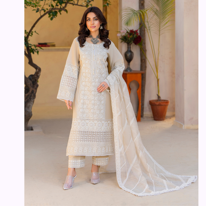 KC-1446 Embroidered Cambric Cotton Farshi Shalwar Dress Ready to Wear 3 Pc - Karma Collection