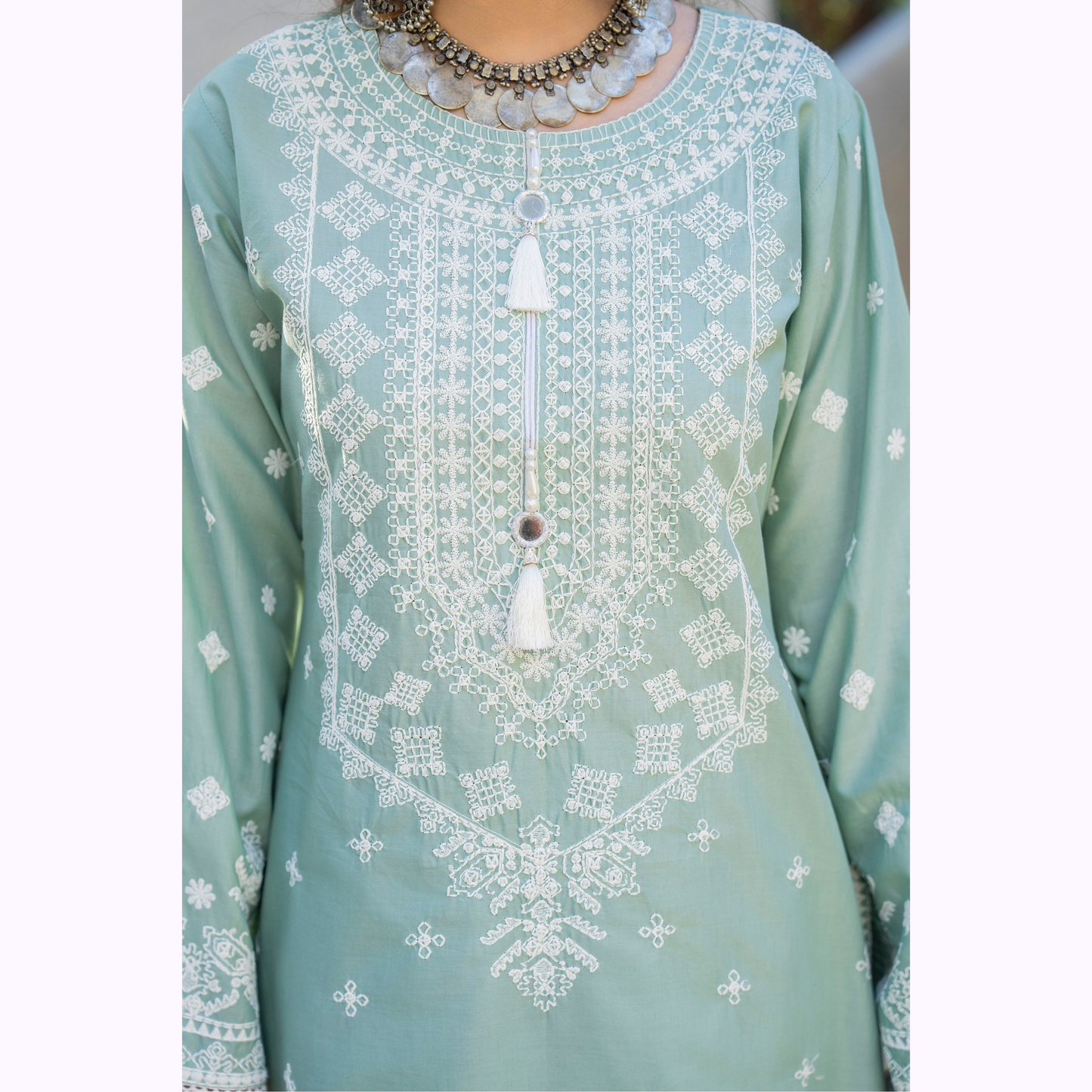 KC-1444 Embroidered Cambric Cotton Farshi Shalwar Ready to Wear 3 Pc - Karma Collection