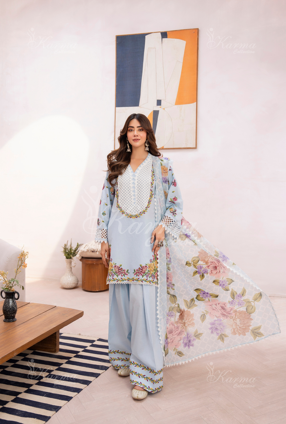 KC-1480 Embroidered Luxury Cambric Cotton farshi Shalwar Collection | Ready to Wear | Karma Collection