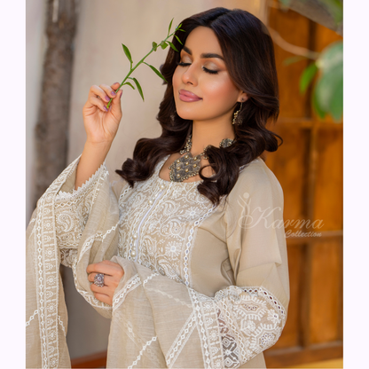 KC-1446 Embroidered Cambric Cotton Farshi Shalwar Dress Ready to Wear 3 Pc - Karma Collection