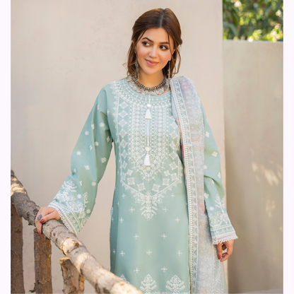 KC-1444 Embroidered Cambric Cotton Farshi Shalwar Ready to Wear 3 Pc - Karma Collection
