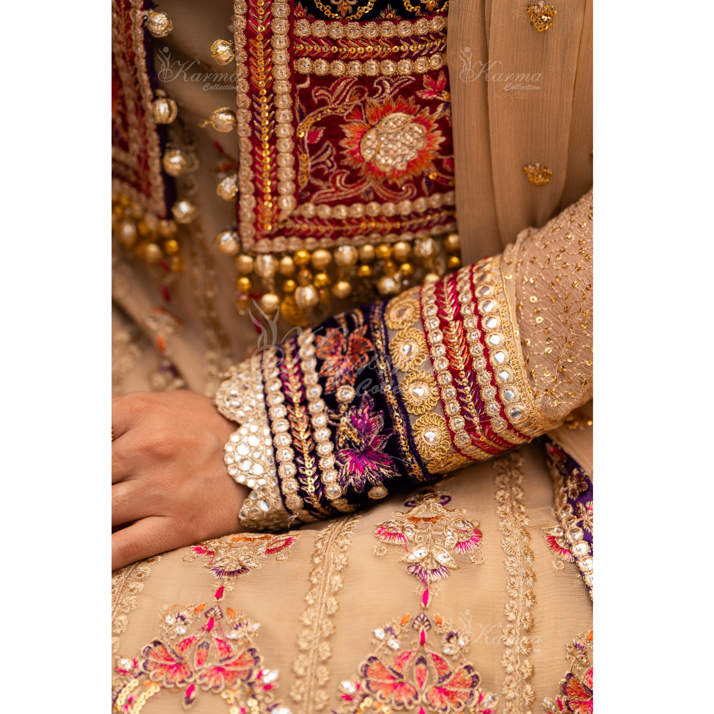 Luxury Embroidered  chiffon long Maxi with velvet jacket | Wedding Collection | karma Collection | UMKC01401