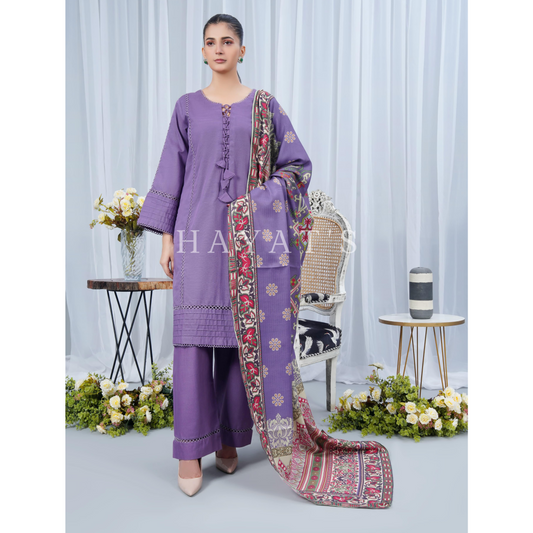 (Lavender) Khaddar Dress with Shawl |3 Pc| Winter Collection | Hayats