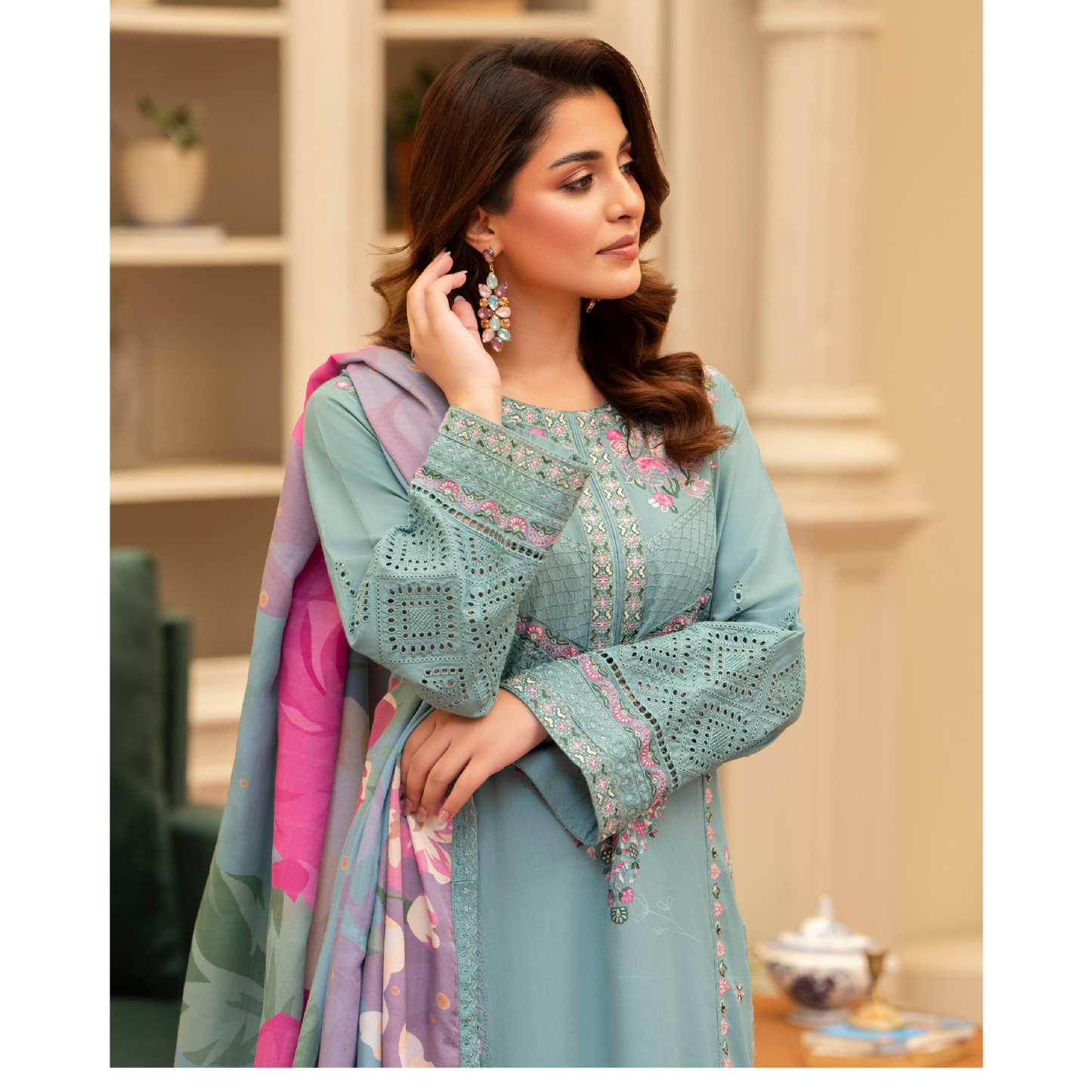 (SEA GREEN) 3 Pc Ready to Wear Embroidered Printed Collection | Karma Collection | UMKC0802