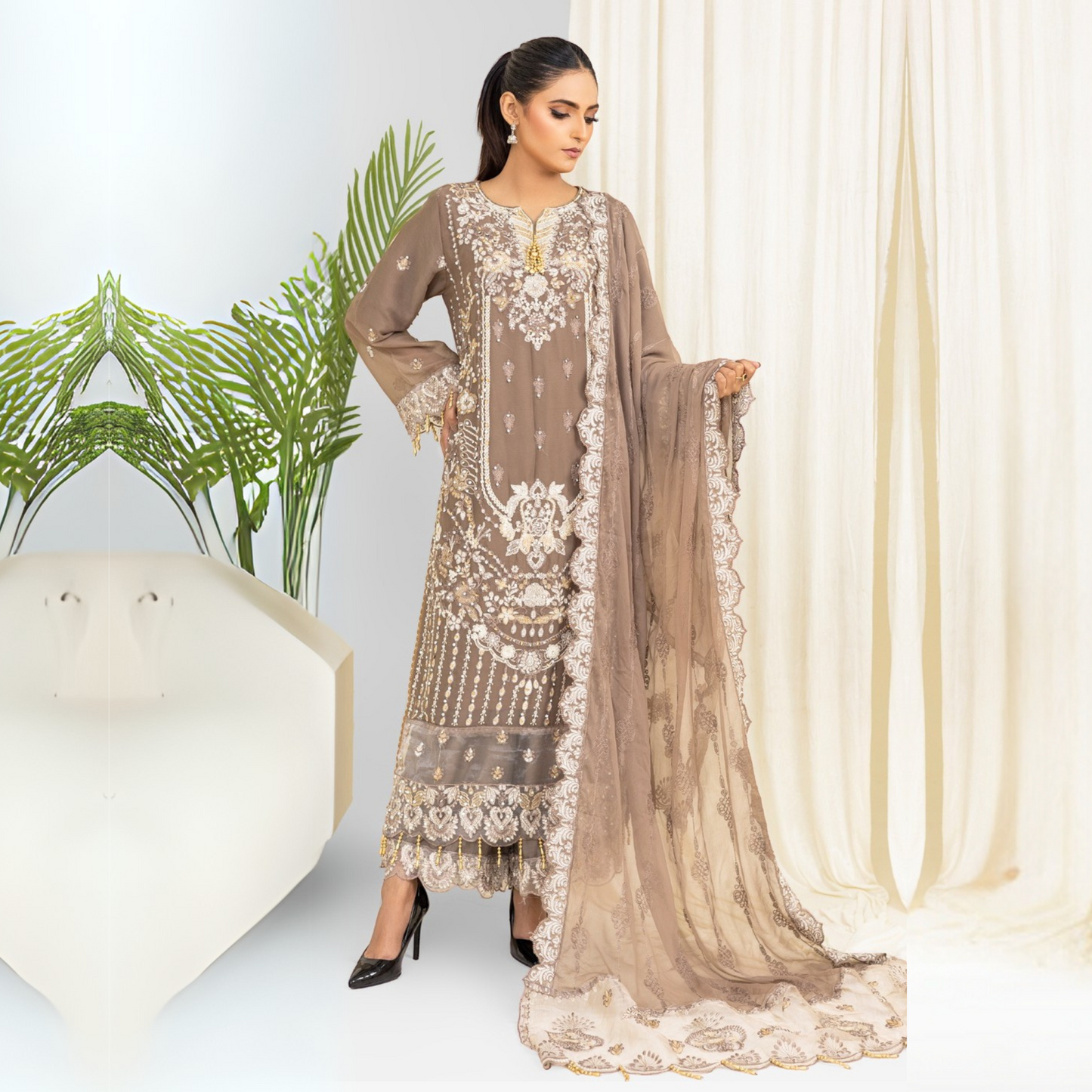 Luxury Embroidered Chiffon Dress 3 Pc | Winter Collection | Rangz | UMRGZ3601