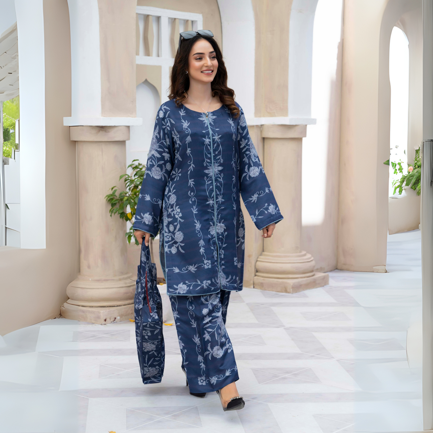 2 Printed Pakistani Co-Ords Set with Bag | Ready to Wear | Raniya.h | UMRAH0901