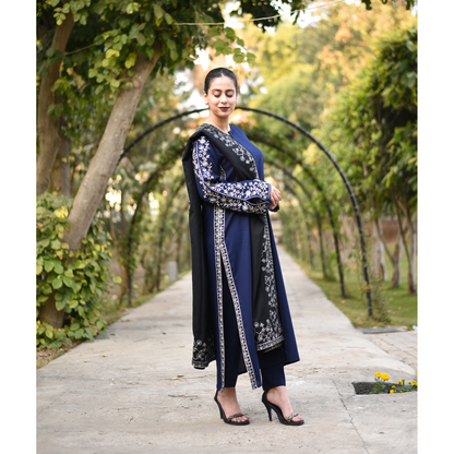 UA-29 3 Pc Embroidered Dhanak Dress with Embroidered Dhanak Shawl Pakistani Dress | UMNAA