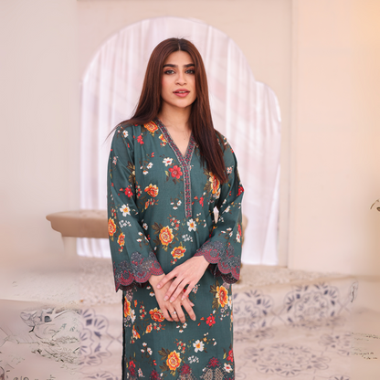 2 Pc Embroidered floral Printed Khaddar Pakistani Co-Ords Set | Ready to wear| Naubahar | UMNAU0900