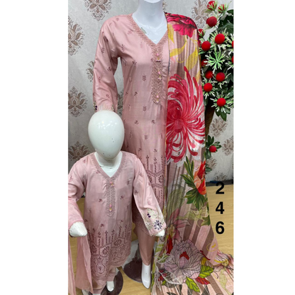 UA-46 3 Pc Luxury mother daughter Embroidered Linen Collection-UMNAA