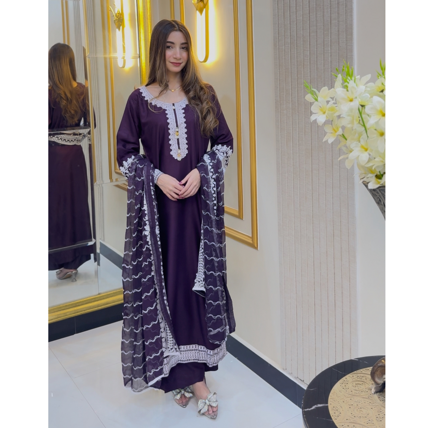 UA-47 Embroidered Linen with Chiffon Duppata Pc Dress | Ready to wear | UMNAA