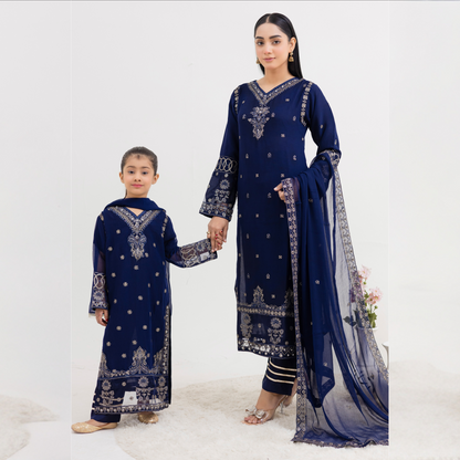 UMRZ-41 3 Pc Luxury mother daughter Embroidered Chiffon Collection-Rangz