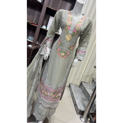 UA-52 3 Pc Luxury mother daughter Embroidered Chiffon Collection- Umnaa