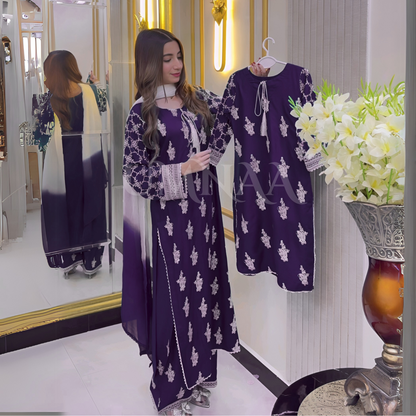 UA-57 3 Pc Luxury mother daughter Embroidered Linen Collection- Umnaa