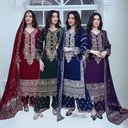 UA-59 3 Pc Luxury mother daughter Embroidered Chiffon Collection- Umnaa