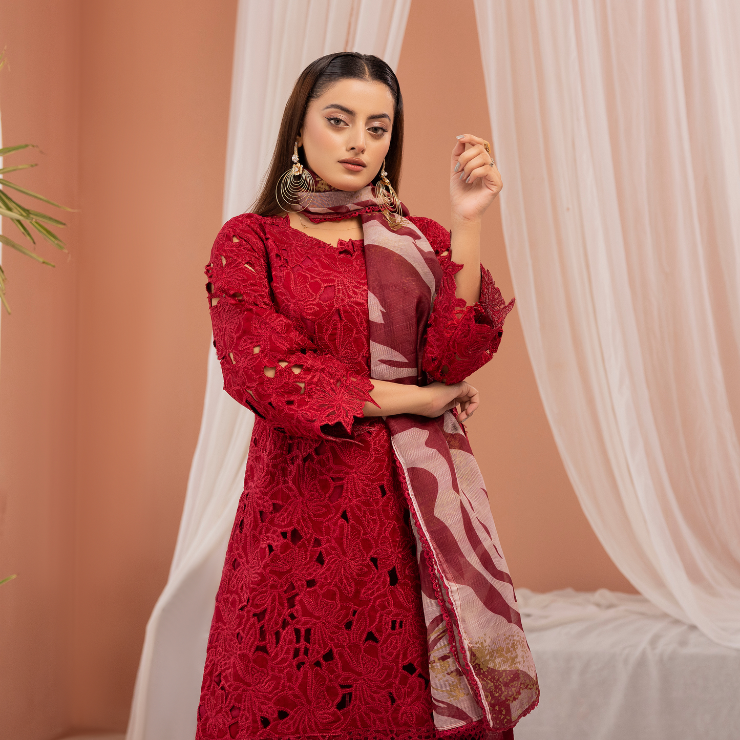 UMS-16 3 Pc Chikenkari Cambric Cotton Ready to Wear Dress | Simrans