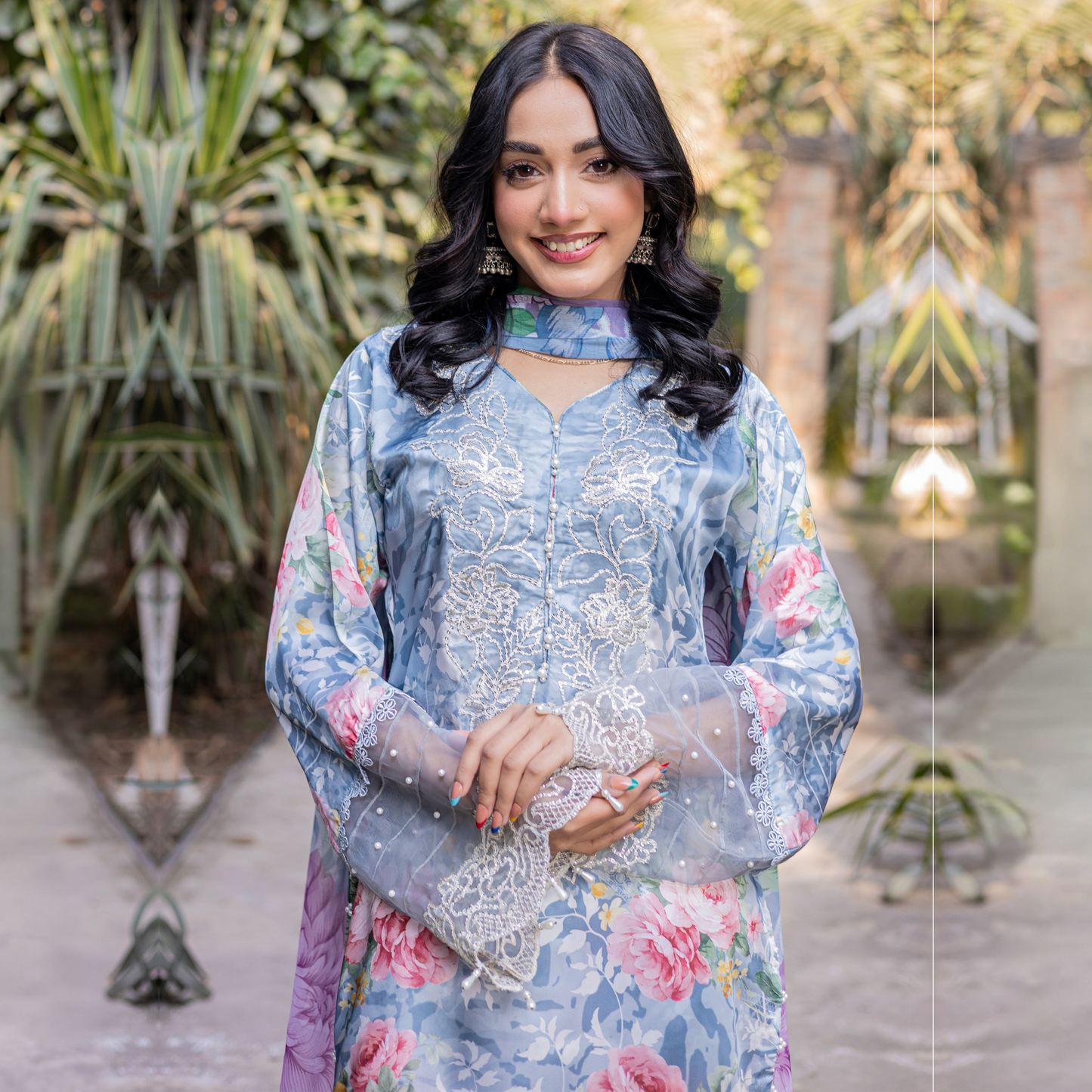 UMRZ-42 Embroidered Printed Silk Pakistani 3 Pc Dress| Ready to Wear | Rangz