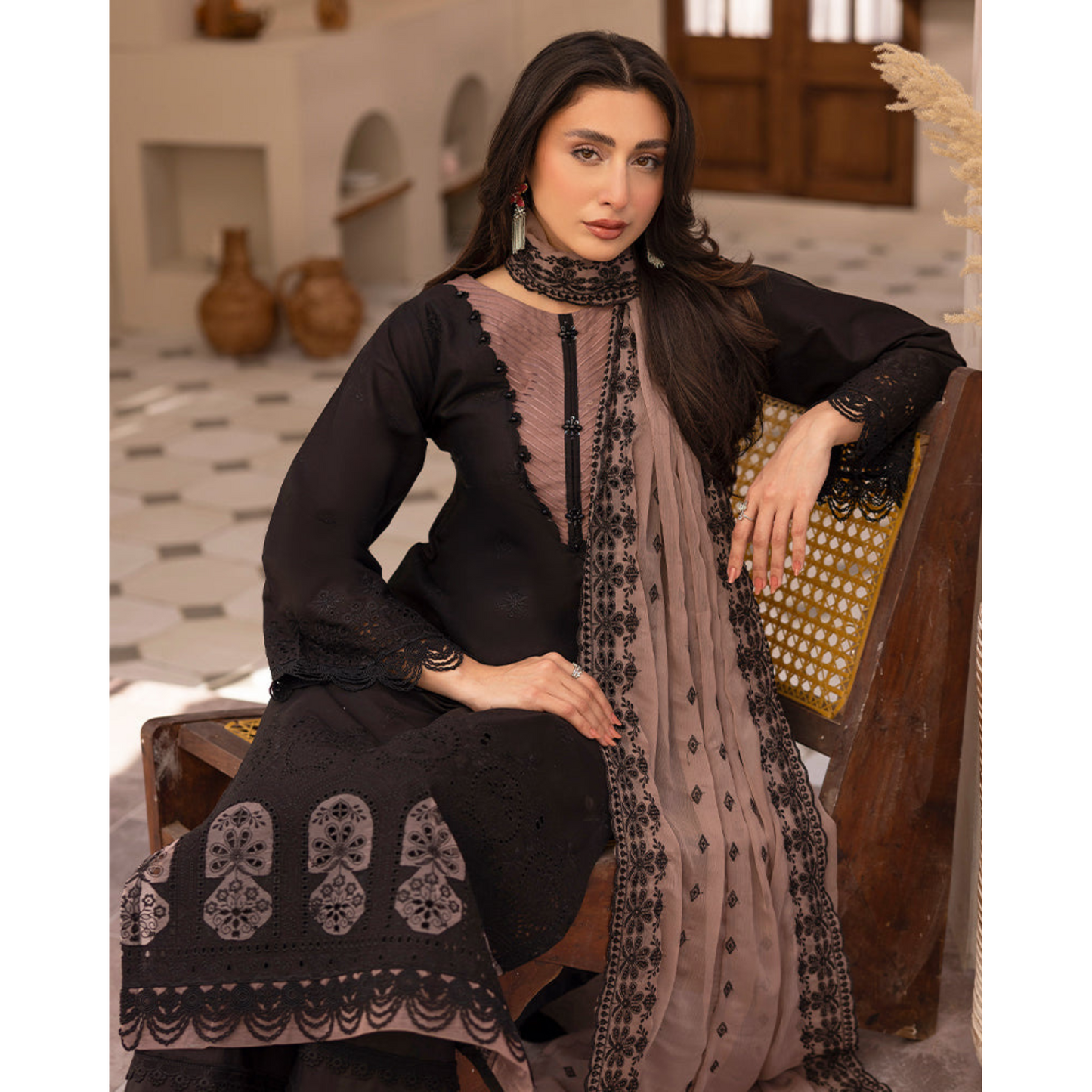 UAL-01 3 Pc Embroidered Chikenkari Cotton Ready to Wear Dress | ALLY'S