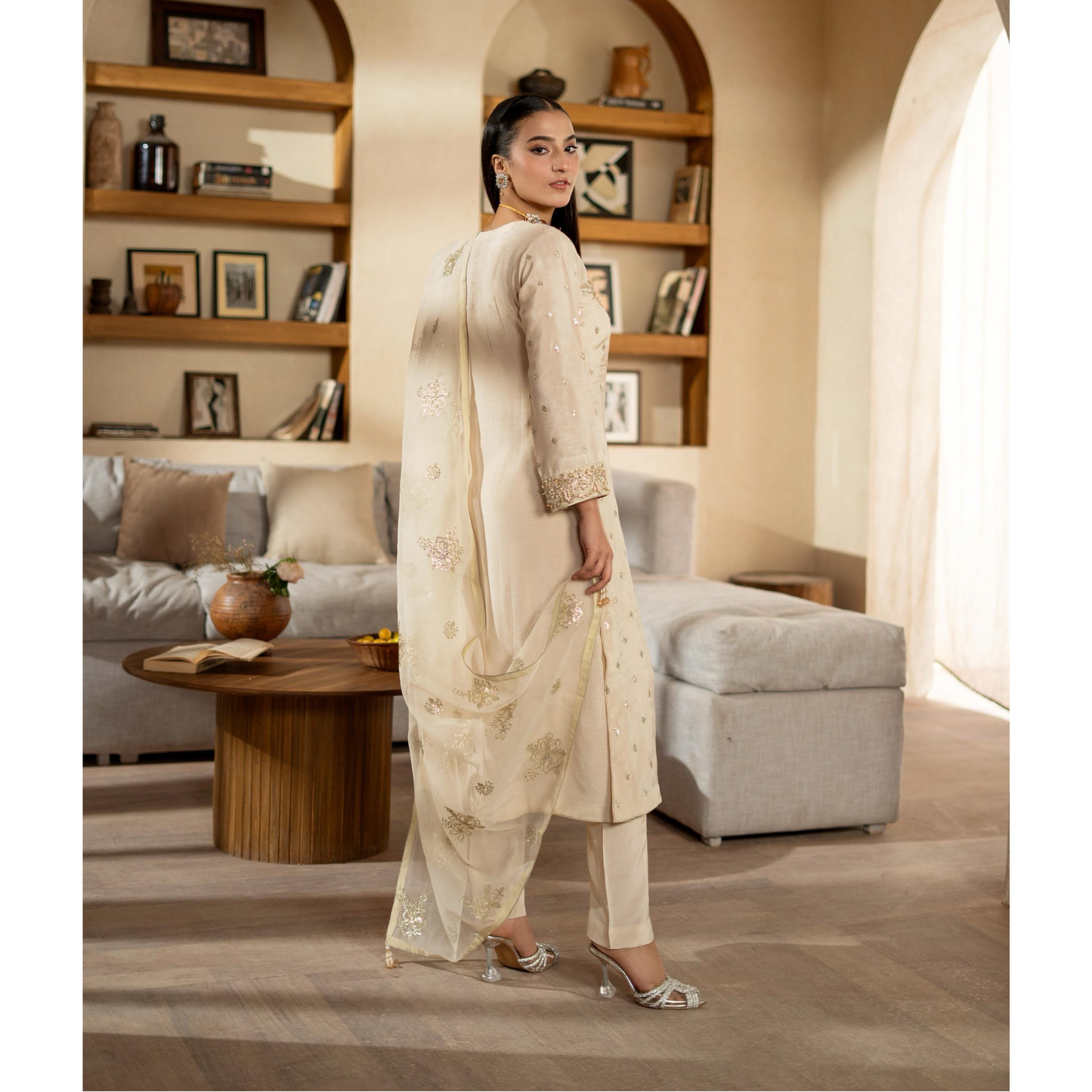 3 Pc Embroidered Raw Silk Farshi Shalwar kameez Pakistani Dress | Ready to wear | Raniya.h URA-14