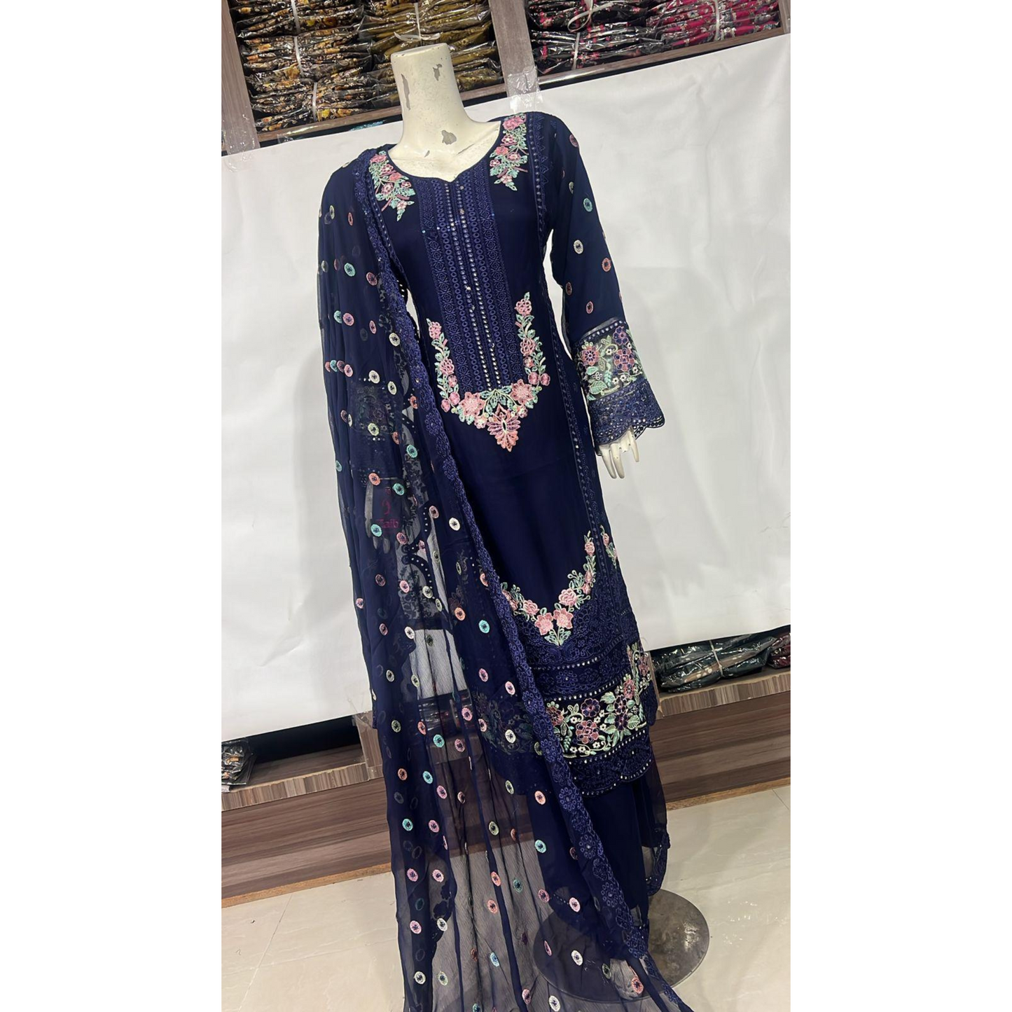 UA-65 3 Pc Luxury Embroidered Chiffon Collection- Umnaa