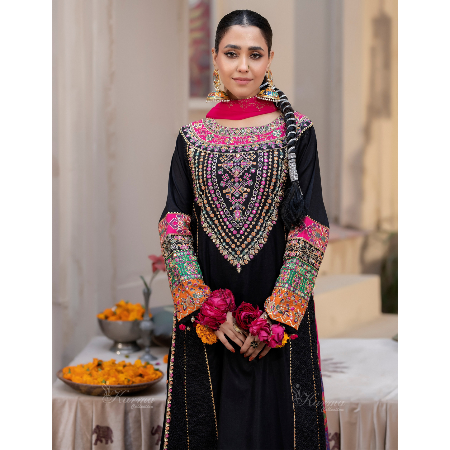 KC-1432 Embroidered Cambric Cotton Dress Ready to Wear 3 Pc - Karma Collection