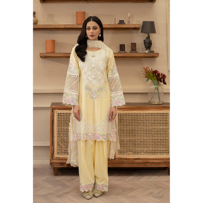 KC-1435 Embroidered Cambric Cotton Farshi Shalwar Kameez Ready to Wear 3 Pc - Karma Collection