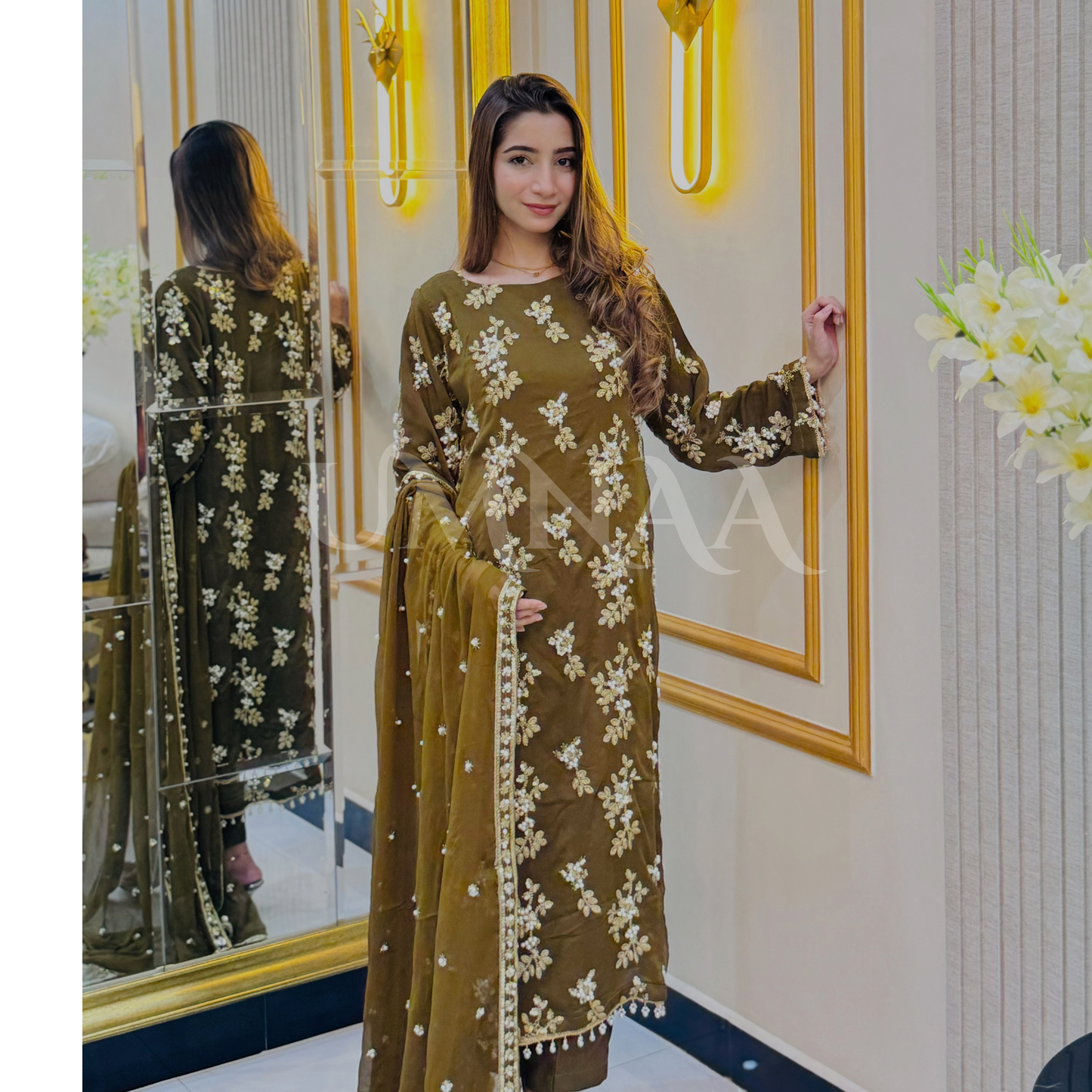 3 Piece Embroidered Chiffon Party wear Pakistani Dress | Umnaa