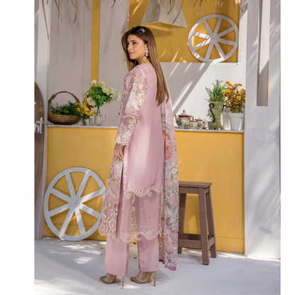 Floral Embroidered Viscose Linen 3 Pc Pakistani Dress | Ready to wear | Traditional Thread
