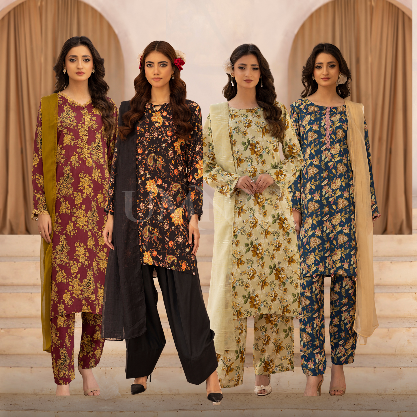 UMS-34 Mariyah Printed Linen 3 Pc Collection by Simrans asian clothes Casual Ready to Wear Pakistani dress