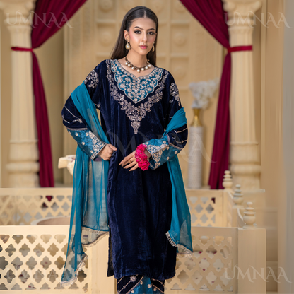 UA-113 Luxury Festive Embroidered Velvet  Winter Collection by Umnaa