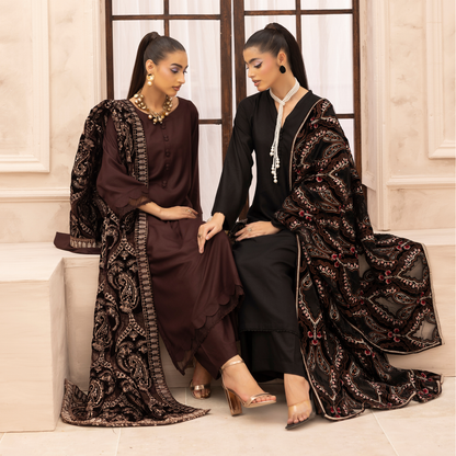 UMS-37 Hanna by Simrans Embroidered Dhanak Dress with Winter Laser Cut Shawl | Ready to Wear | Asian Clothes