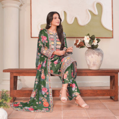 UA-136 Embroidered Shamoz Silk 3 Pc dress | Ready to Wear Asian Clothes  | Umnaa