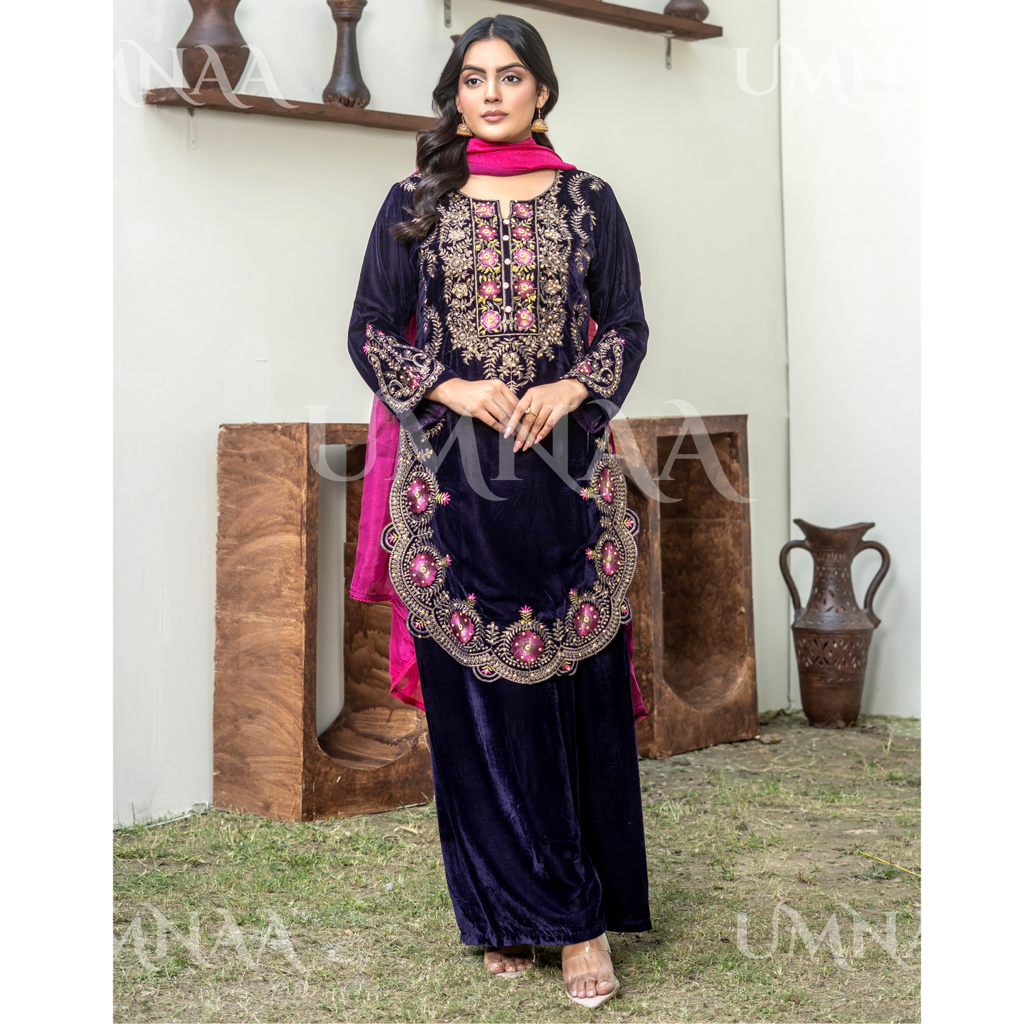 UA-141 3 Luxury Velvet Sharara collection by Umnaa