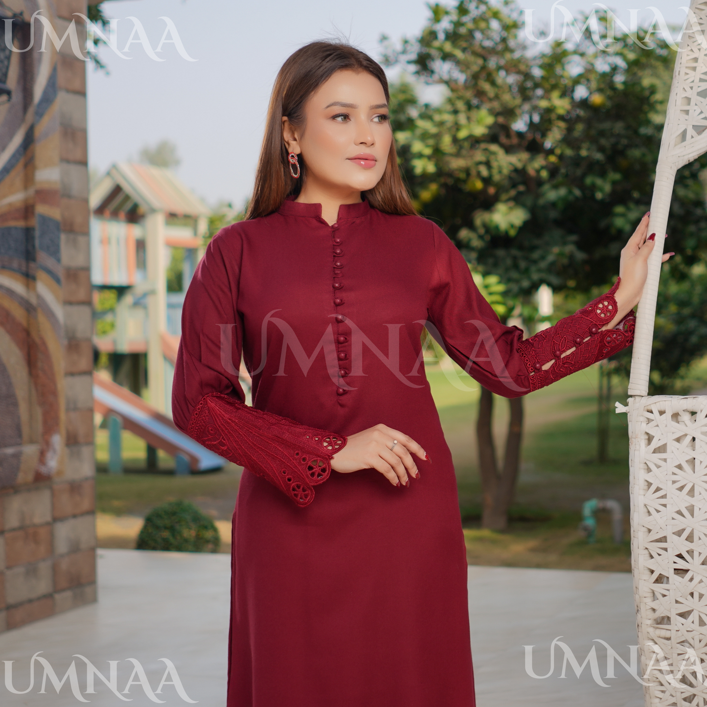 UA-148 Modest Wear Embroidered Dhanak Co-Ords Set by Umnaa