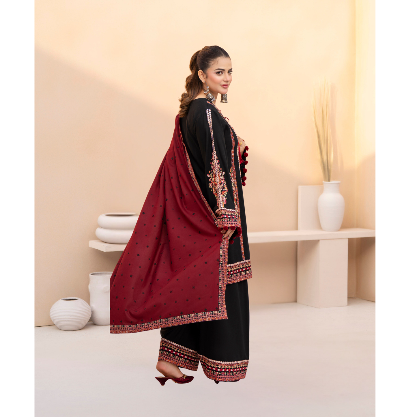 "Mishaal" Khat Edition Luxury Embroidered Farshi Shalwar 3 Piece by Karma Collection