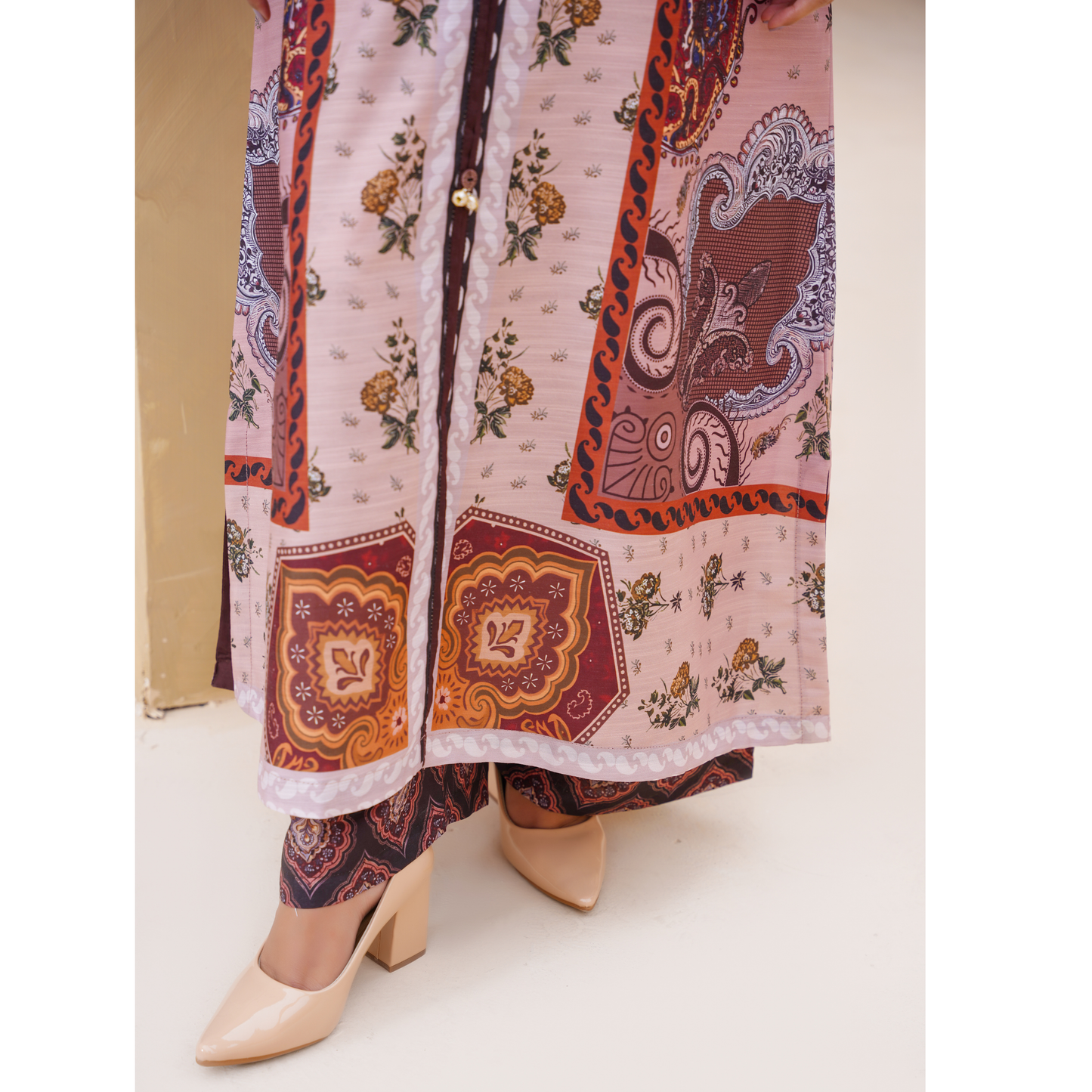 UA-157 Printed Slub Khaddar Kaftan Co-Ord Set | Winter 2 Piece Outfit