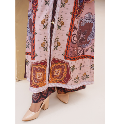 UA-157 Printed Slub Khaddar Kaftan Co-Ord Set | Winter 2 Piece Outfit