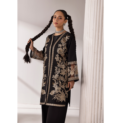 UMS-52 Maria.B inspired Embroidered Khaddar Jacket style dress with chiffon Duppatta by Simrans