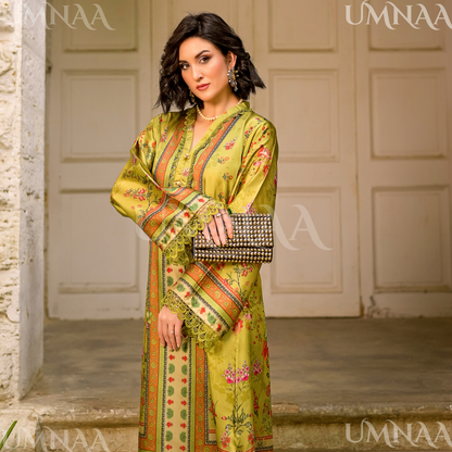 UA-160 Printed Silk kaftan Style long Maxi 1 PC  | Ready to wear | Umnaa