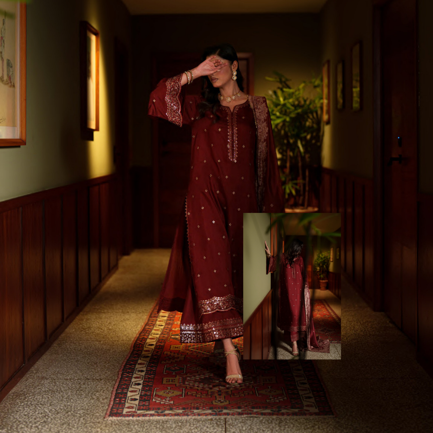 UCA-36 ELARA Festive Embroidered Viscose Dress with Printed Silk Dupatta | Women’s Festive Wear Pakistani Designer Outfit by Casuallite