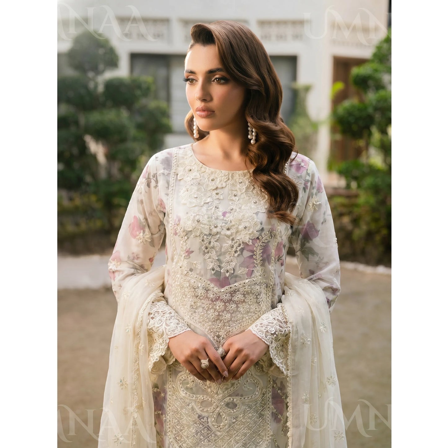 UA-200 Embroidered Chiffon 3-Piece with Printed Lining & Trouser