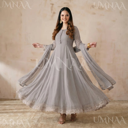 UA-204 Luxury Embroidered Chiffon Frock Collection 3 Pc | Ready to Wear | Umnaa