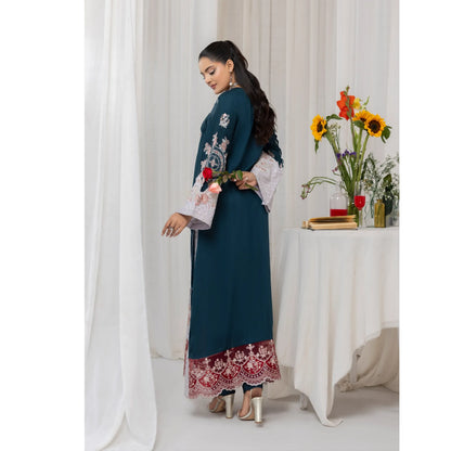 UTT-23 Embroidered Viscose Linen Kaftan Style 2 Piece Co Ord Set Collection by Traditional Thread