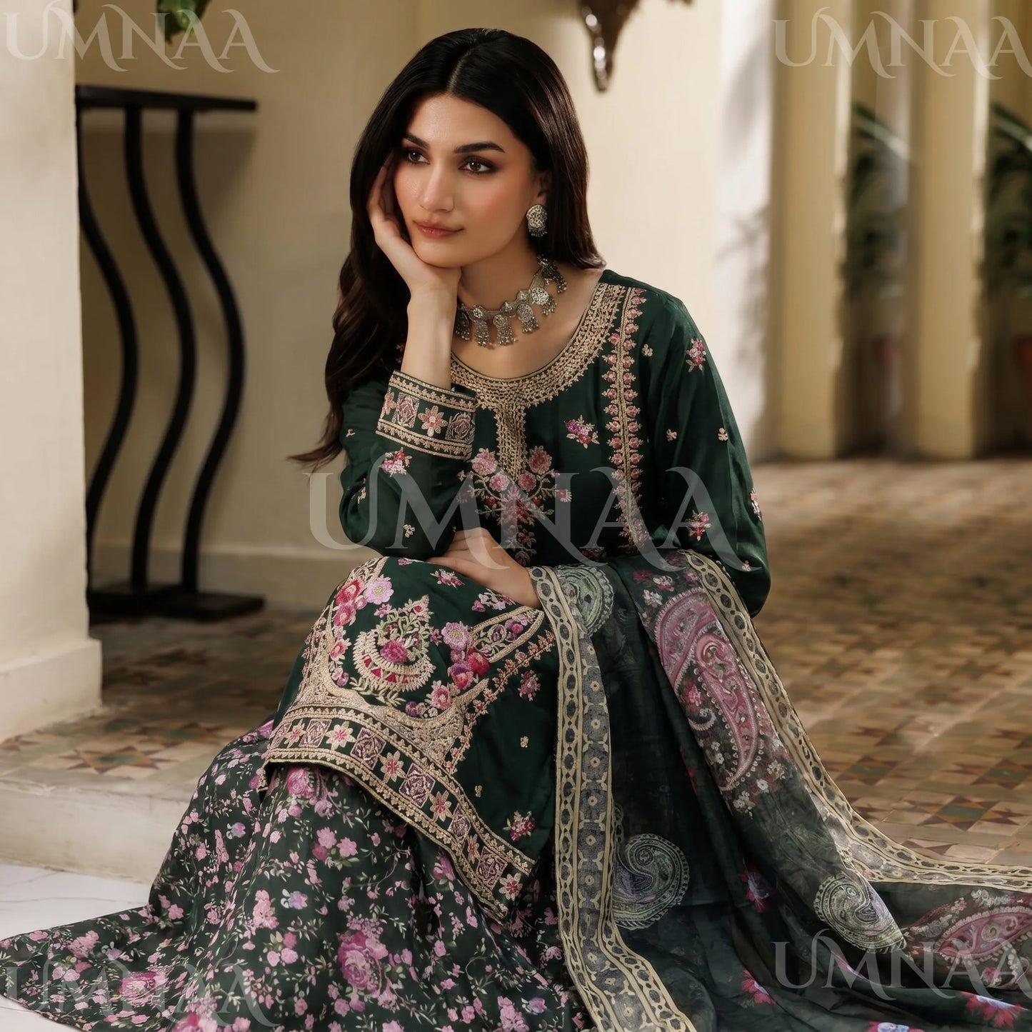 UA-211 Embroidered Viscose with Cotton Silk Sharara collection by Ready to Wear Pakistani Asian clothes
