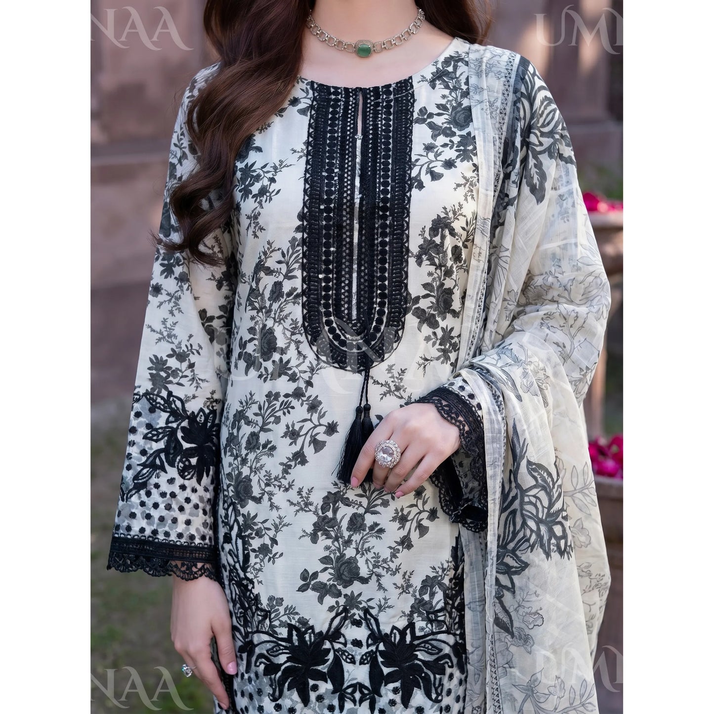 UA-212 Embroidered Printed Slub Poly Lawn Farshi Shalwar Collection by Umnaa | Ready to Wear Pakistani Asian Clothing
