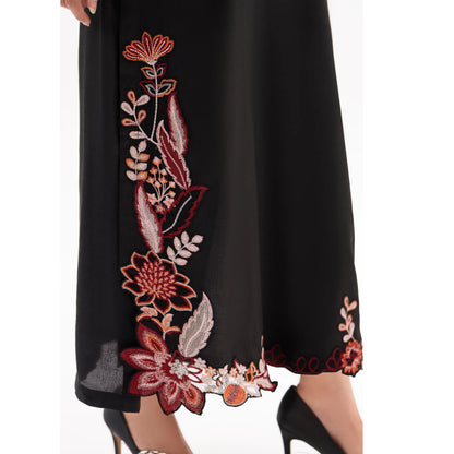 RA-32 MIDNIGHT BLOSSOM Embroidered Raw Silk Long Kaftan Style 2 Piece | Elegant Women's Festive & Formal Wear