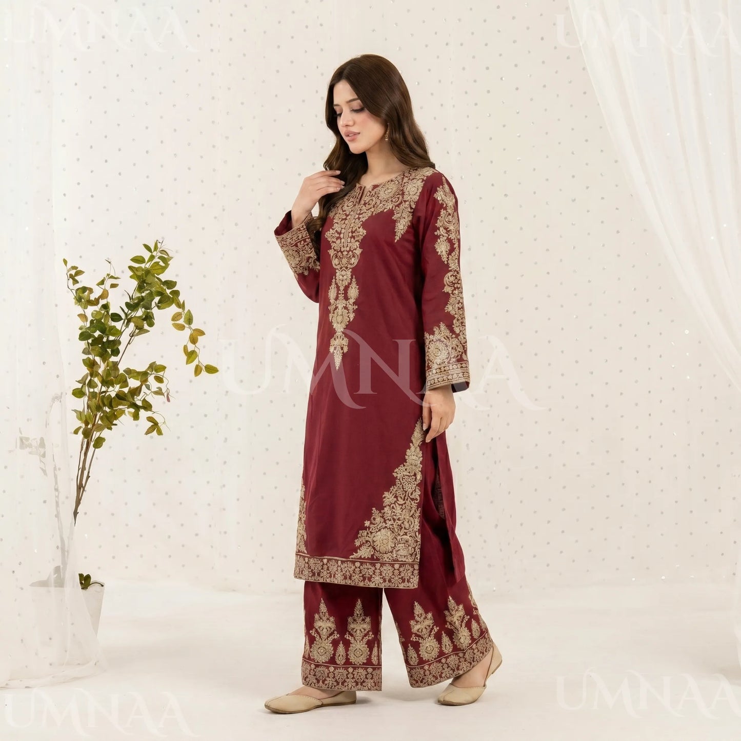 UA-222 Embroidered Cotton Ready to Wear Collection Pakistani Asian Women | 3 Piece Shirt Trouser Duppata by Umnaa