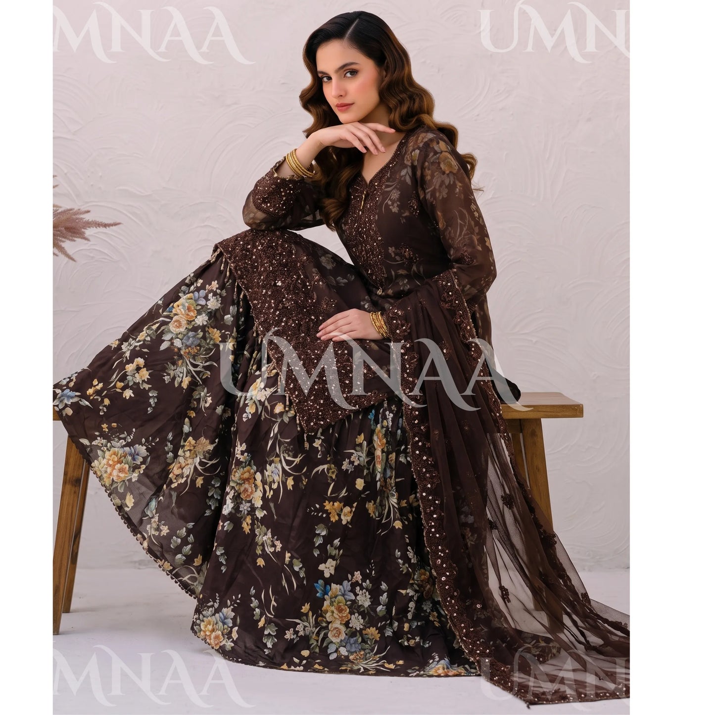 UA-249 Embroidered Chiffon Sharara Collection by Umnaa