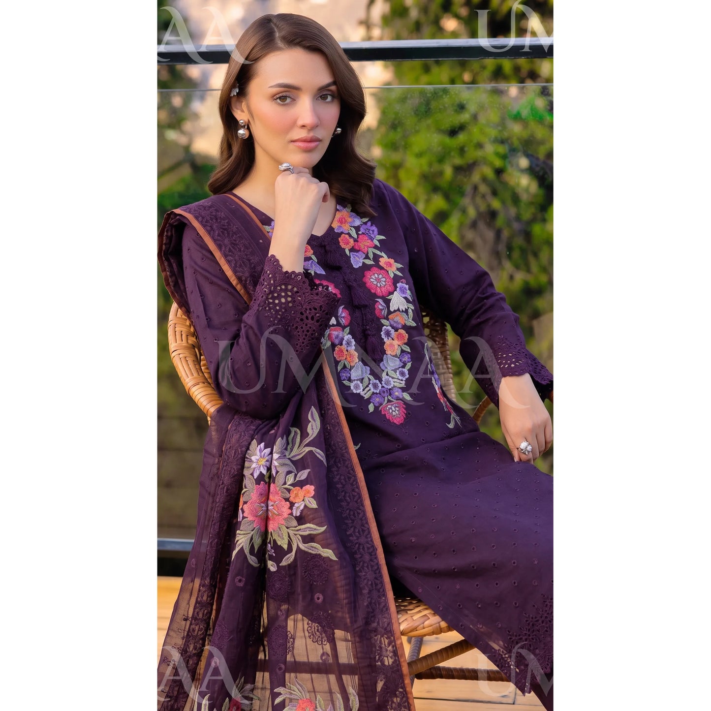 UA-270 Embroidered Cambric Cotton with Tulip Style Shalwar | Umnaa