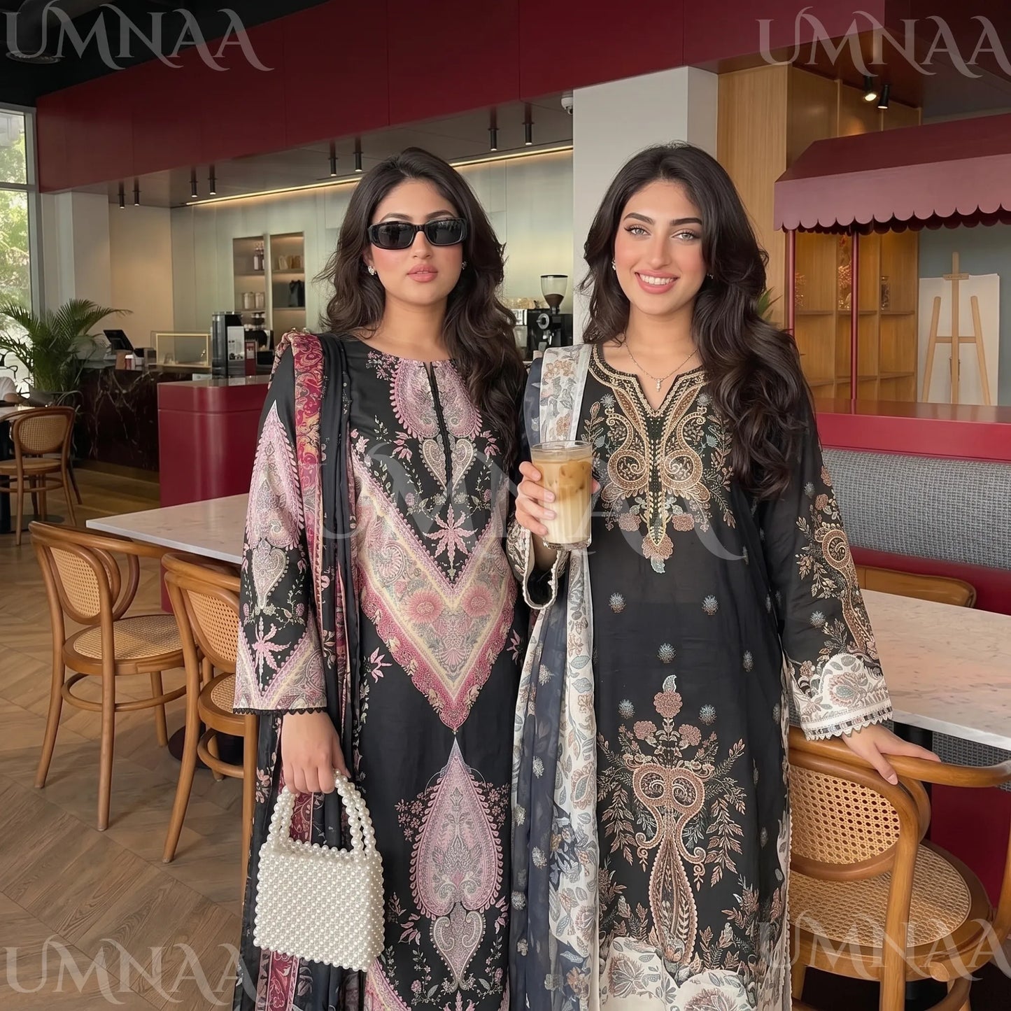 UA-274 Printed Lawn Long Kaftan Style 3 Pc Collection | Umnaa